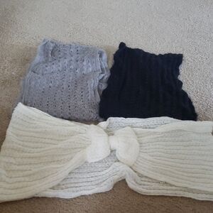 Cozy Knit Scarves Set in Gray, Black, and Cream Infinity Bow